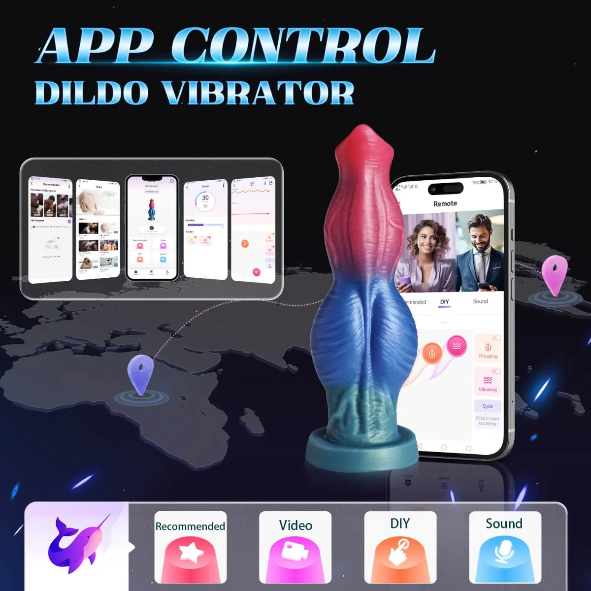 10 Knot Vibrating and Thrusting App Control Huge Dildo Women Sex Toy
