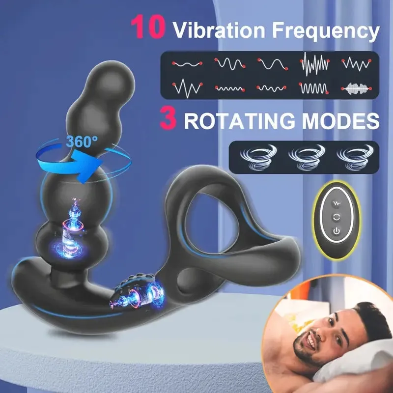 10 Vibration Modes 360° Rotation Thrusting Anal Vibrator with Remote Control