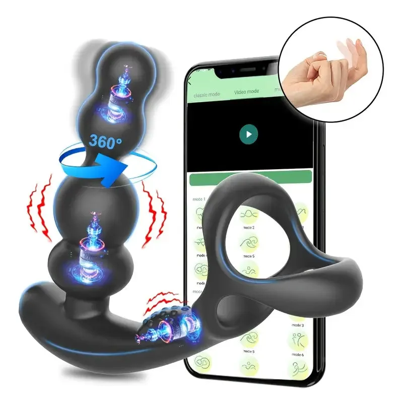 10 Vibration Modes 360° Rotation Thrusting Anal Vibrator with Remote Control
