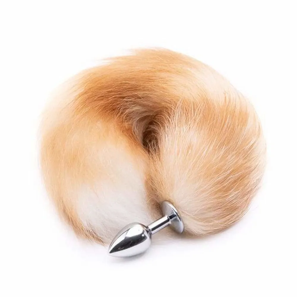 16 - 17 Light Brown Fox Tail Metal Butt Plug