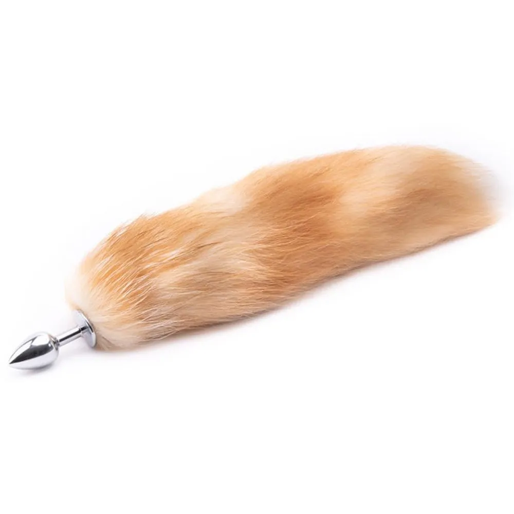 16 - 17 Light Brown Fox Tail Metal Butt Plug