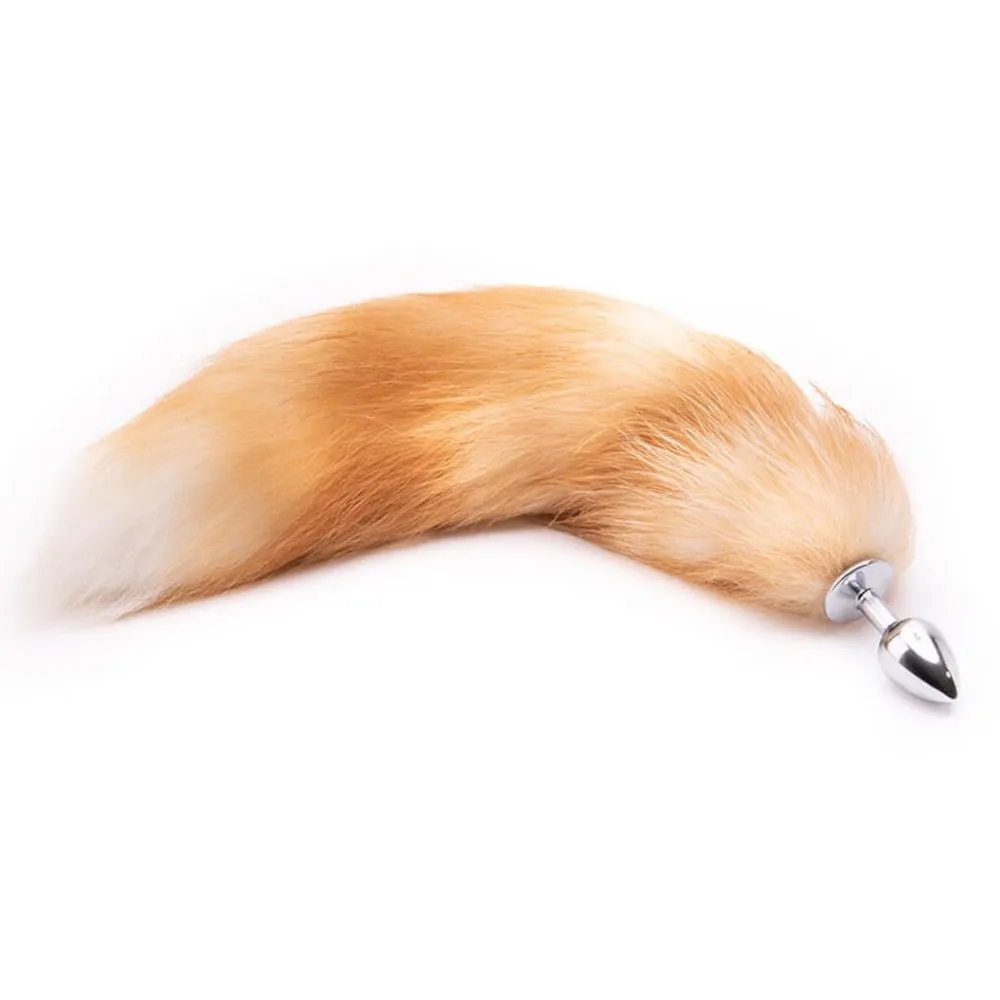16 - 17 Light Brown Fox Tail Metal Butt Plug