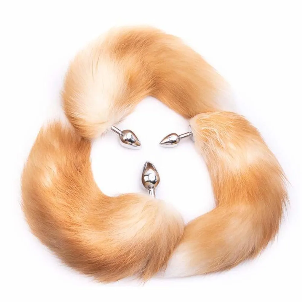16 - 17 Light Brown Fox Tail Metal Butt Plug