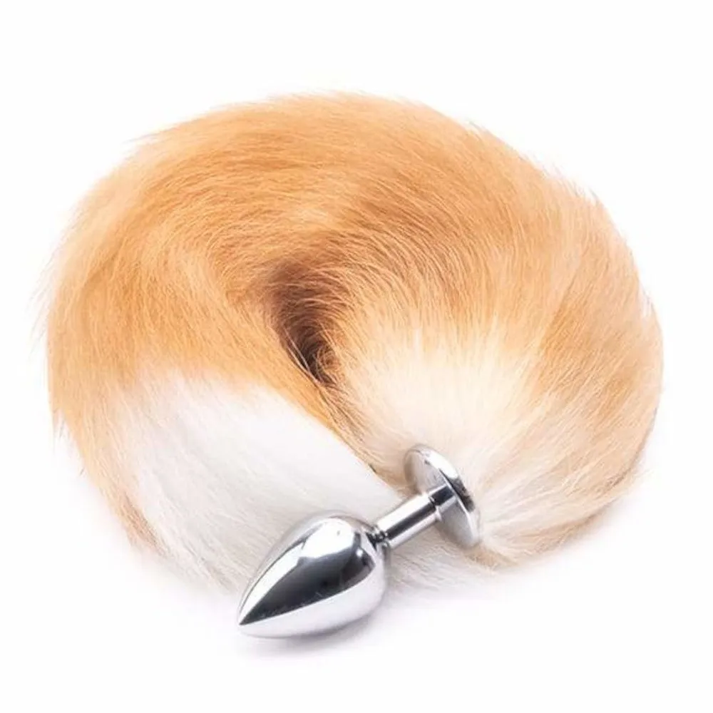 16 - 17 Light Brown Fox Tail Metal Butt Plug