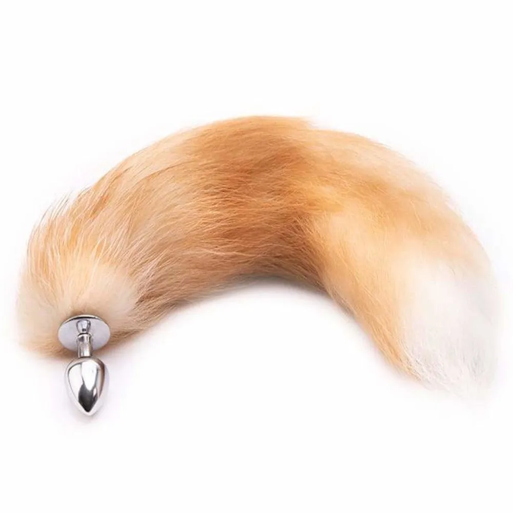 16 - 17 Light Brown Fox Tail Metal Butt Plug