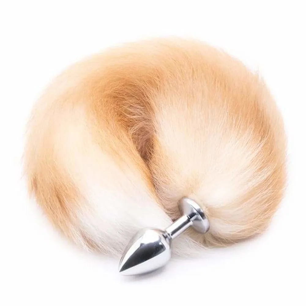 16 - 17 Light Brown Fox Tail Metal Butt Plug