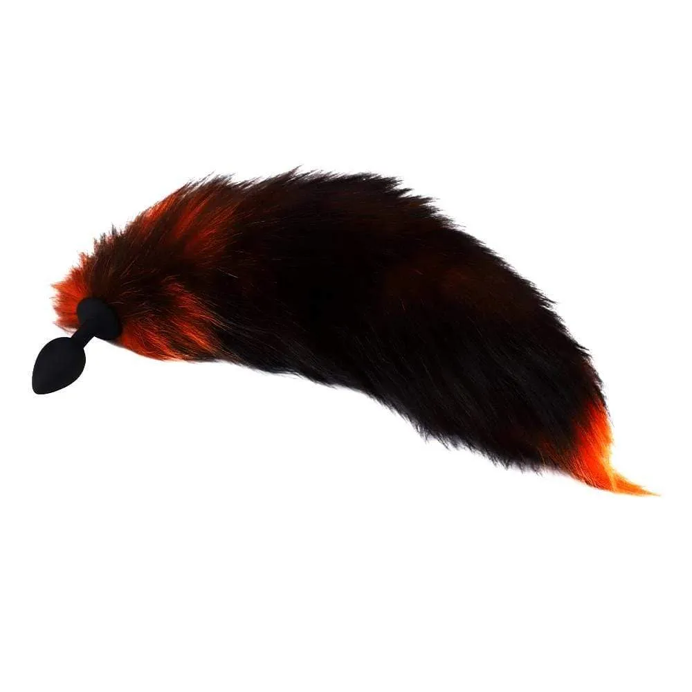 16 Black with Orange Fox Tail Metal Plug