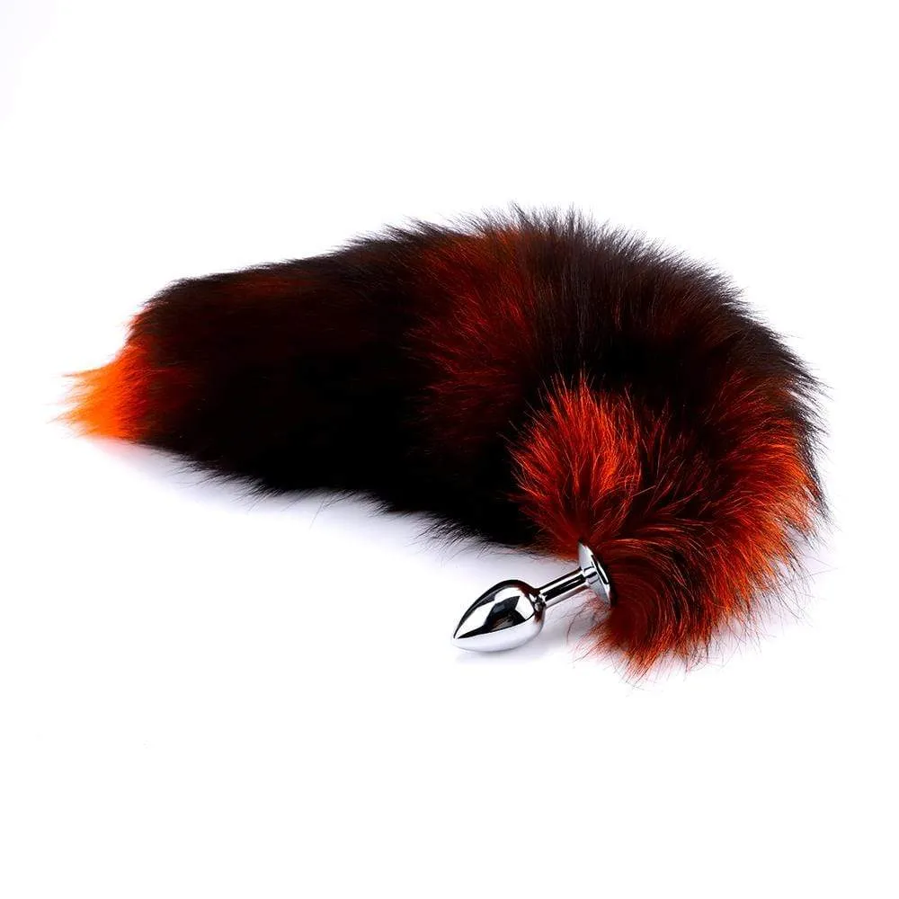 16 Black with Orange Fox Tail Metal Plug