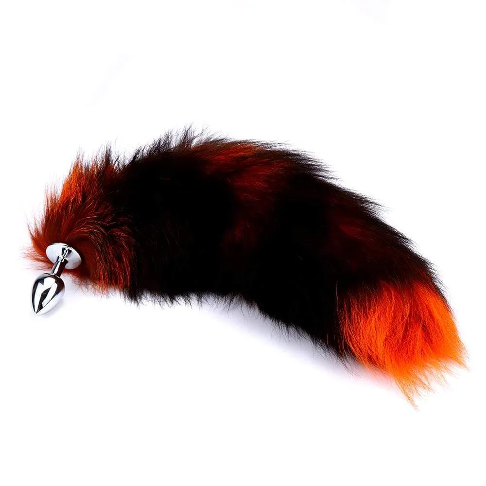 16 Black with Orange Fox Tail Metal Plug