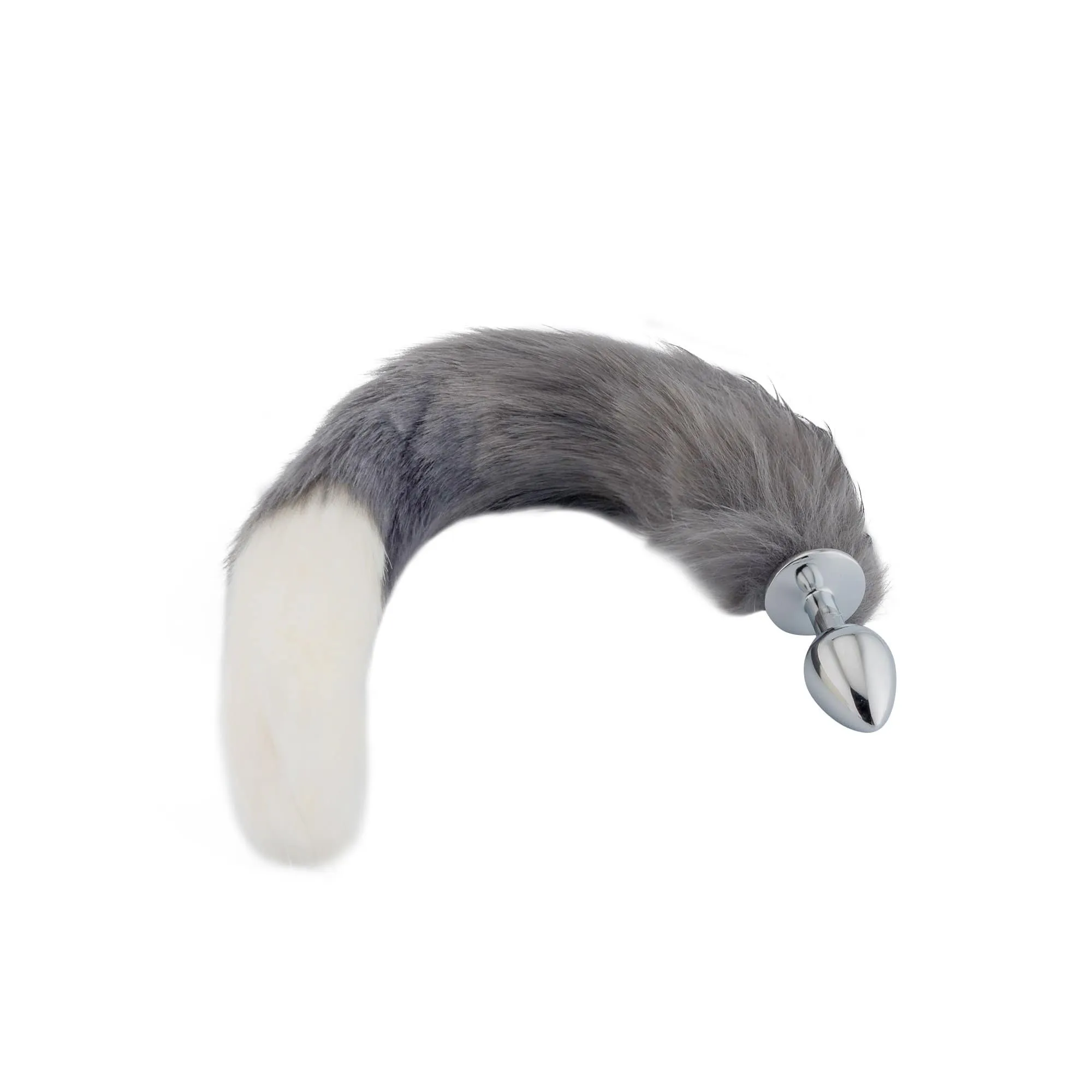 18 Grey with White Fox Tail Plug