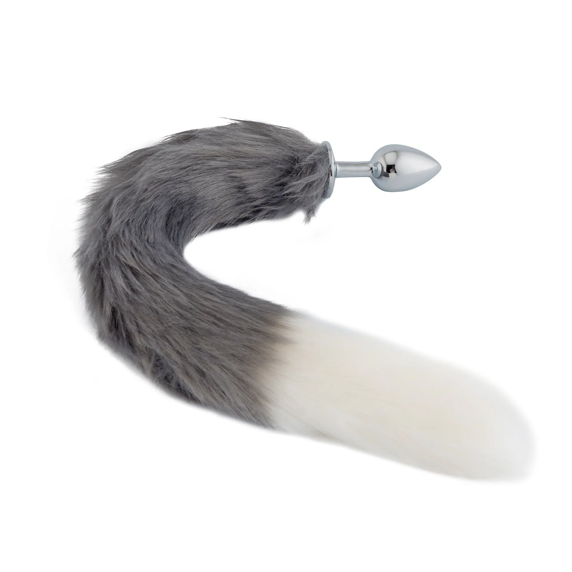 18 Grey with White Fox Tail Plug