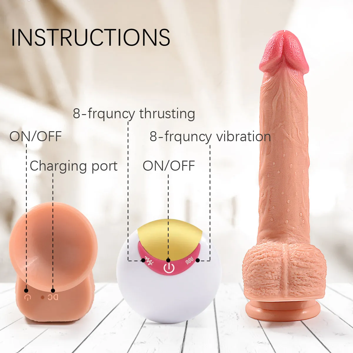 ActiveTiger - 8.7in 4 in 1 Vibrating Hand-free Silicone Realistic  Dildo
