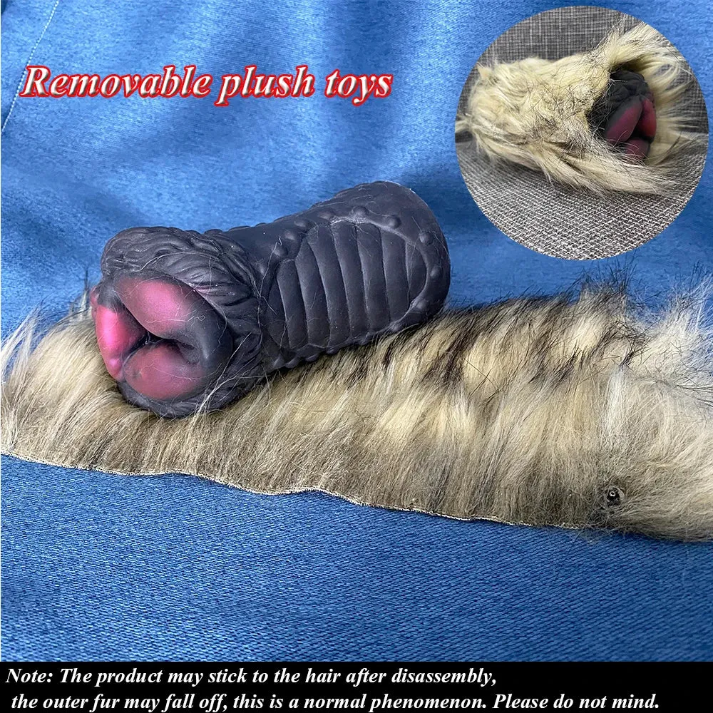 Animal Fur Pocket Pussy Male Masturbator - Silicone Dual Vaginas Penis Massage Sex Toy for Men