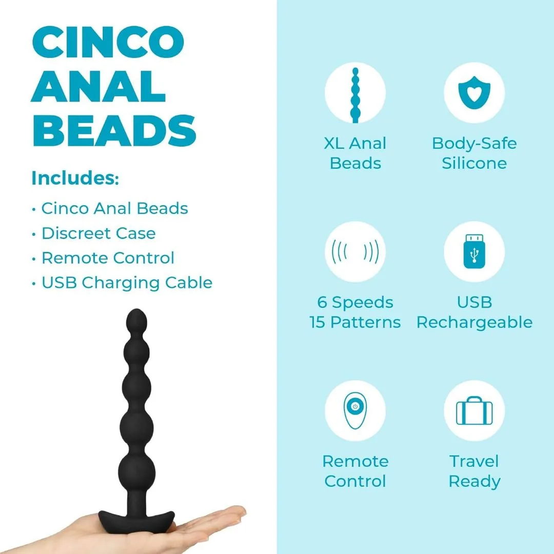 B-Vibe Cinco Beads XL Vibrating Anal Beads - Black