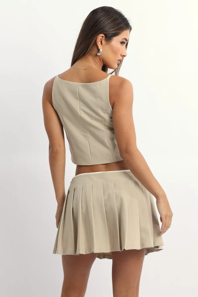 Beige Cami Vest Sleeveless Scoop Neck Tailored