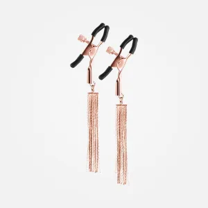 Bound Nipple Clamps - Rubber Caps   Rose Gold Metal with Tassels Set of 2