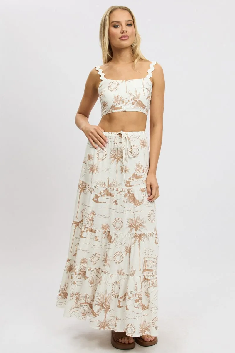 Brown Abstract Crop Top Sleeveless Ric Rac