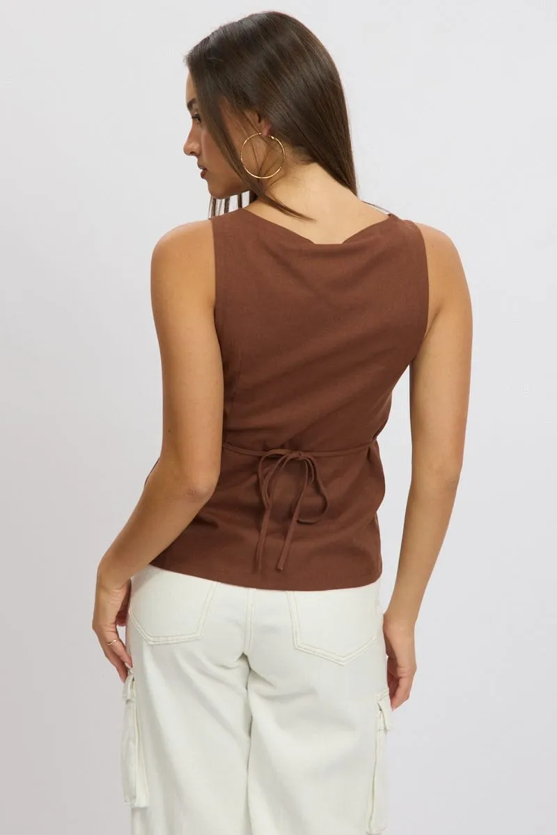 Brown Linen Vest Tailored