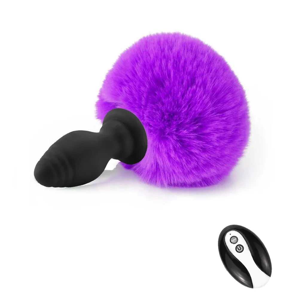 Bunny Tail Butt Plug - Remote Control Fluffy Plush Vibrating Butt Plug Erotic Girl Cosplay
