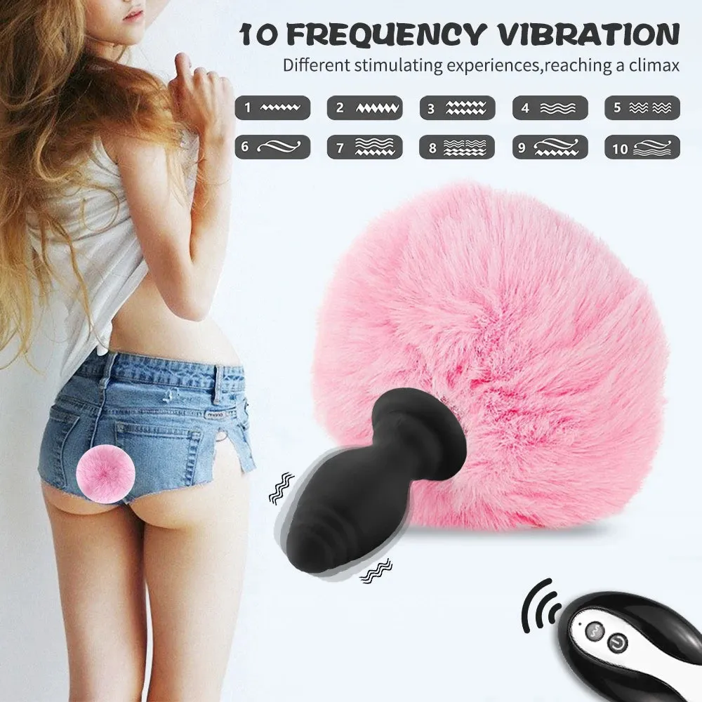 Bunny Tail Butt Plug - Remote Control Fluffy Plush Vibrating Butt Plug Erotic Girl Cosplay