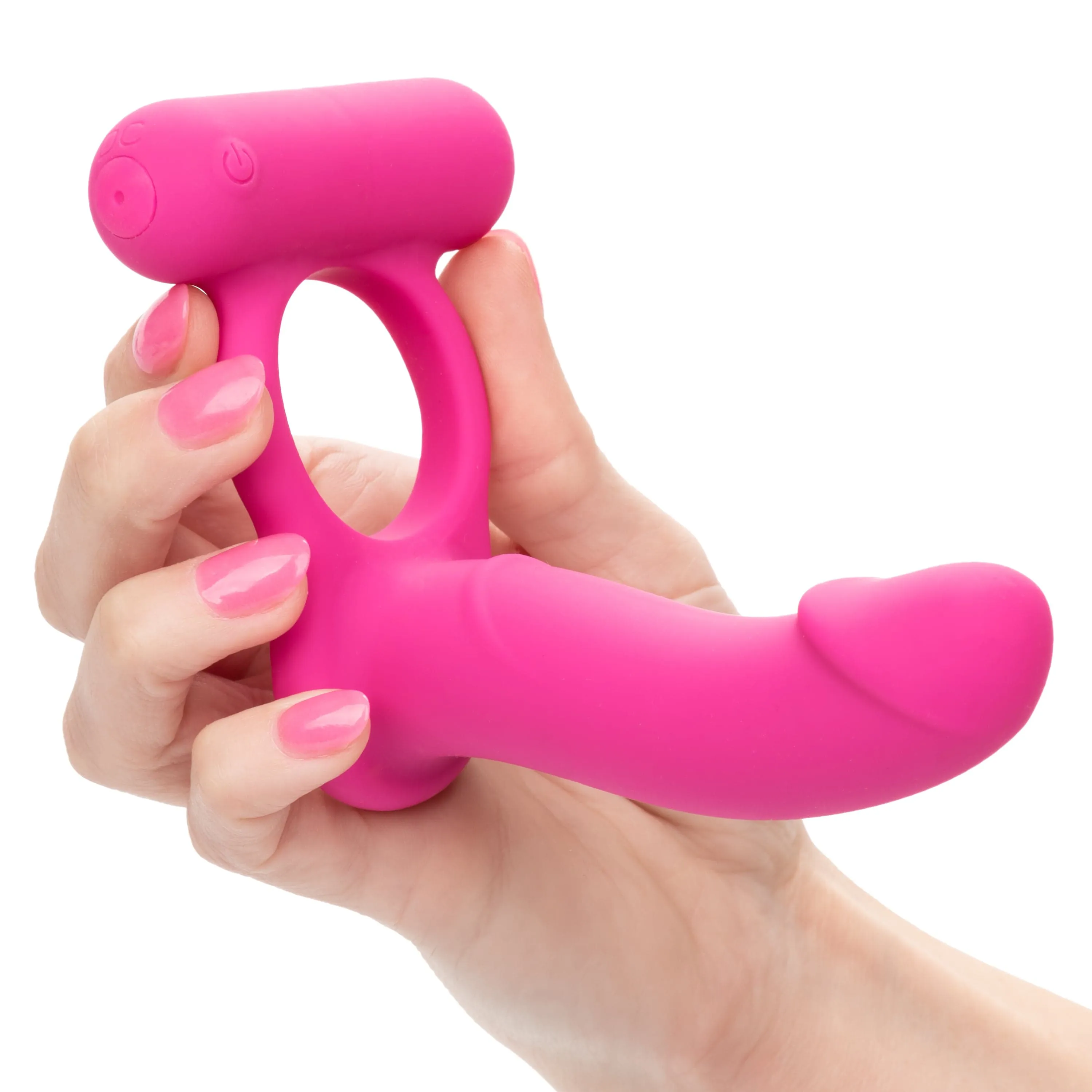 California Exotics - Silicone Rechargeable Double Diver Couple Cock Ring with Dildo (Pink)