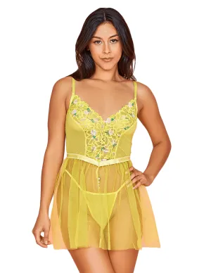 Clementine Floral Embroidery & Tulle Babydoll