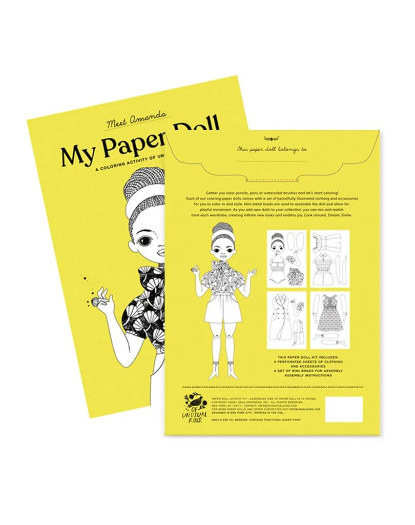 Coloring Paper Doll kit Amanda