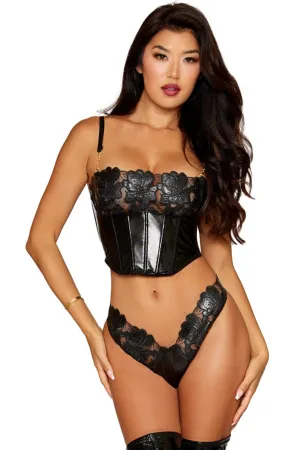 Faux Leather Embroidery Bra & Panty