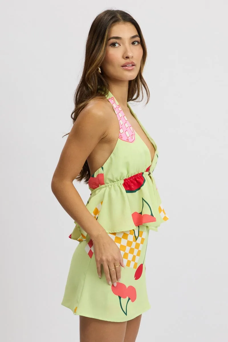 Green Abstract Halter Top Sleeveless