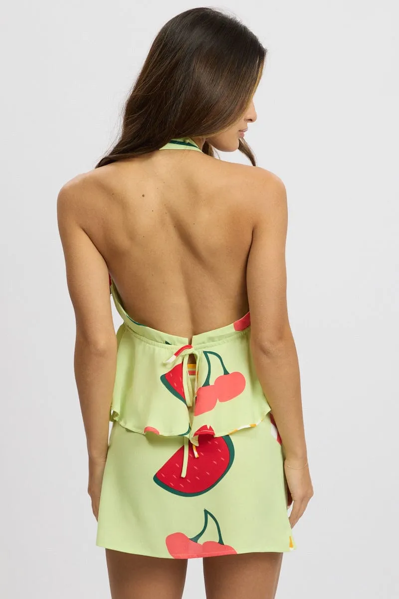 Green Abstract Halter Top Sleeveless