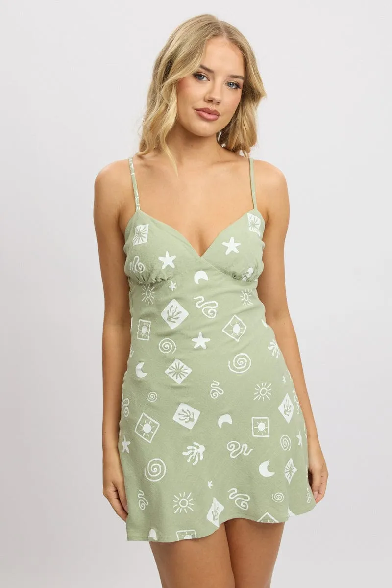 Green Abstract Mini Dress Strappy