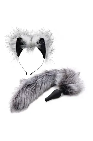 Grey Wolf Tail Butt Plug and Ears Set