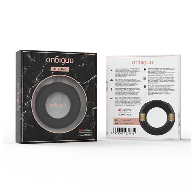 Inel vibrator pentru penis ANBIGUO Adriano. cu telecomanda tip ceas Watchme. 7 functii de vibratie. rezistent la apa IPX7. negru