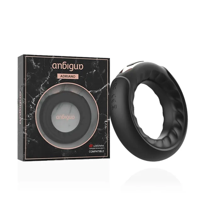 Inel vibrator pentru penis ANBIGUO Adriano. cu telecomanda tip ceas Watchme. 7 functii de vibratie. rezistent la apa IPX7. negru