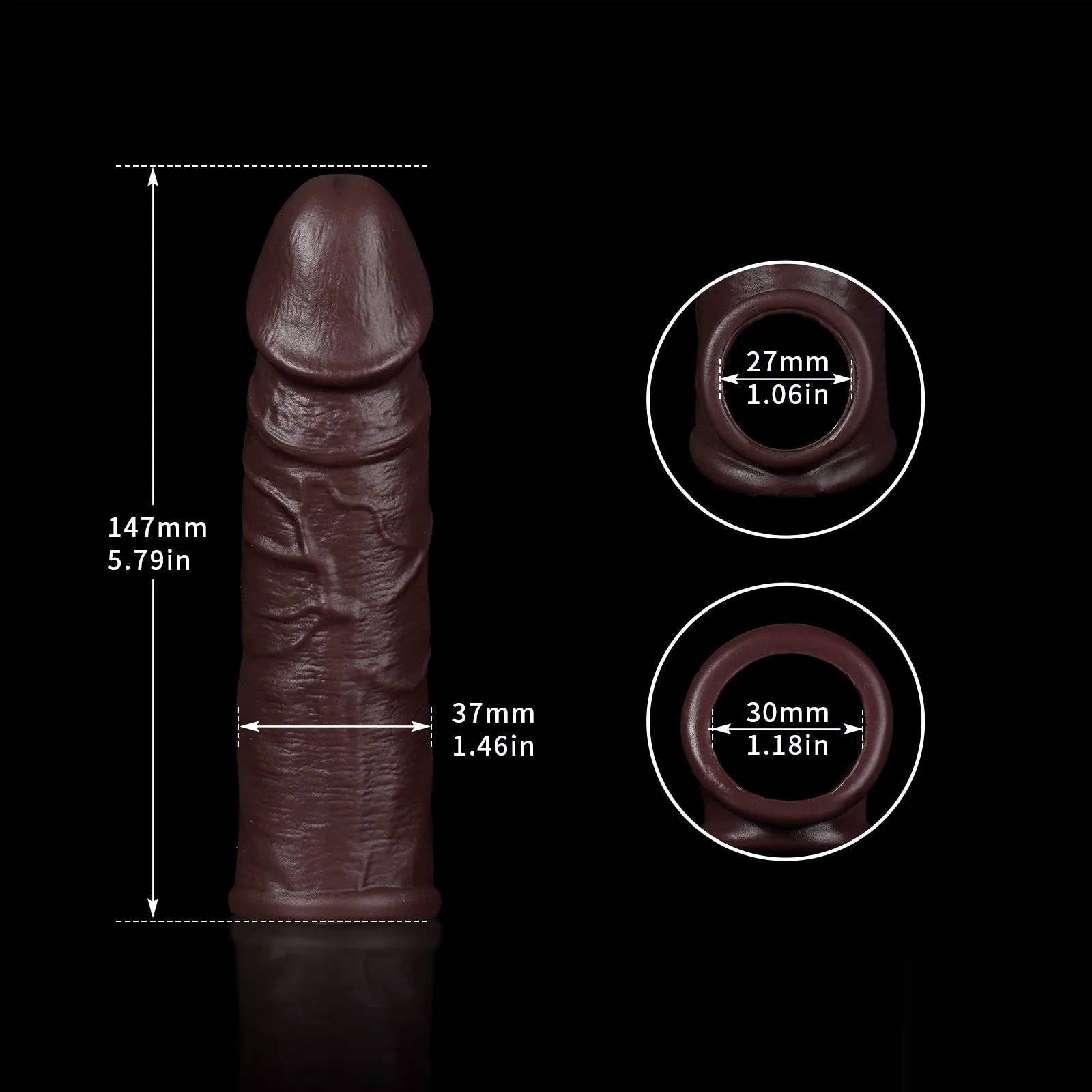 Life Size Cock Sleeve Enlarger - Realistic Dildo Penis Ring Premium Silicone Sex Toy for Men