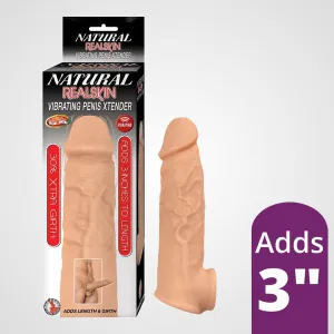 Natural Realskin Vibrating 3 Penis Xtender with Scrotum Hole (White)