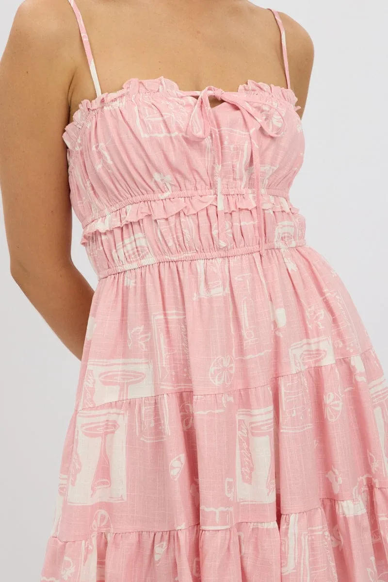 Pink Abstract Fit And Flare Dress Mini
