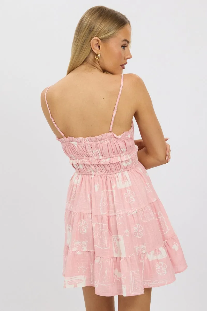 Pink Abstract Fit And Flare Dress Mini