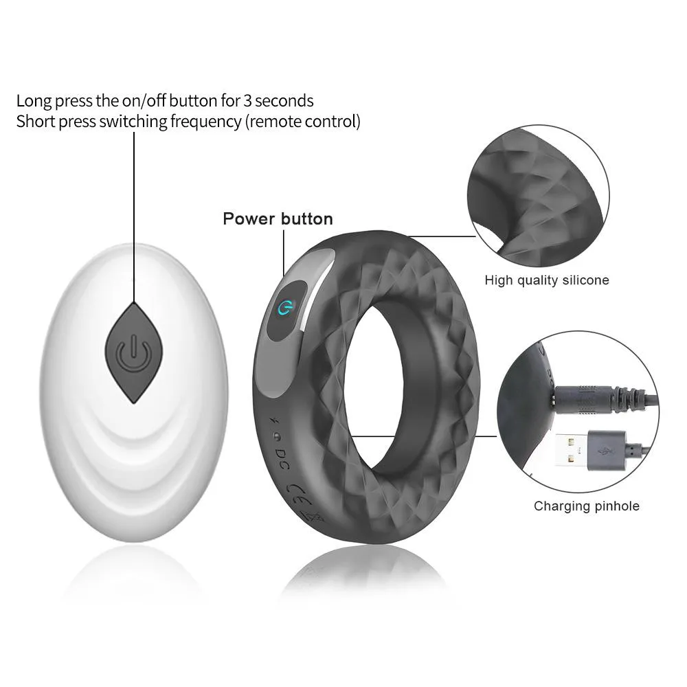 Rechargeable Remote Silicone Cock Ring Vibrator for Delay Ejaculation
