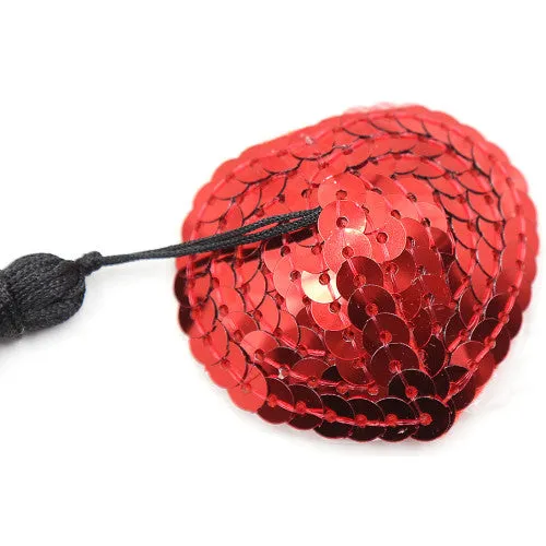 Red Heart Burlesque Sequin Nipple Black Tassels