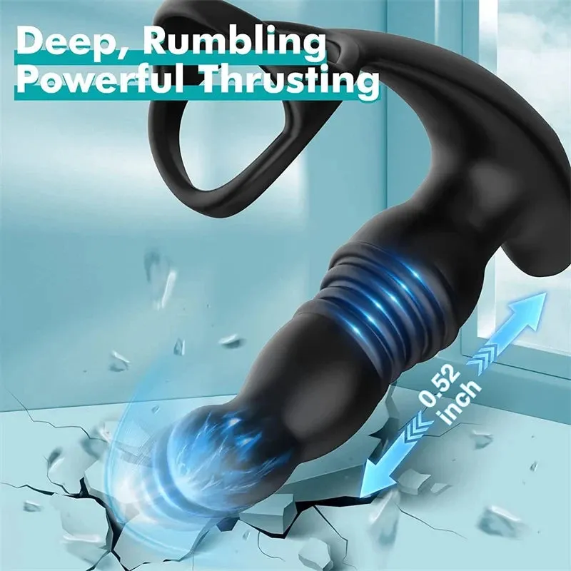 Remote Control Thrusting Dildo Prostate Massager- Cock Ring Delay Ejaculation Male Sex Toy