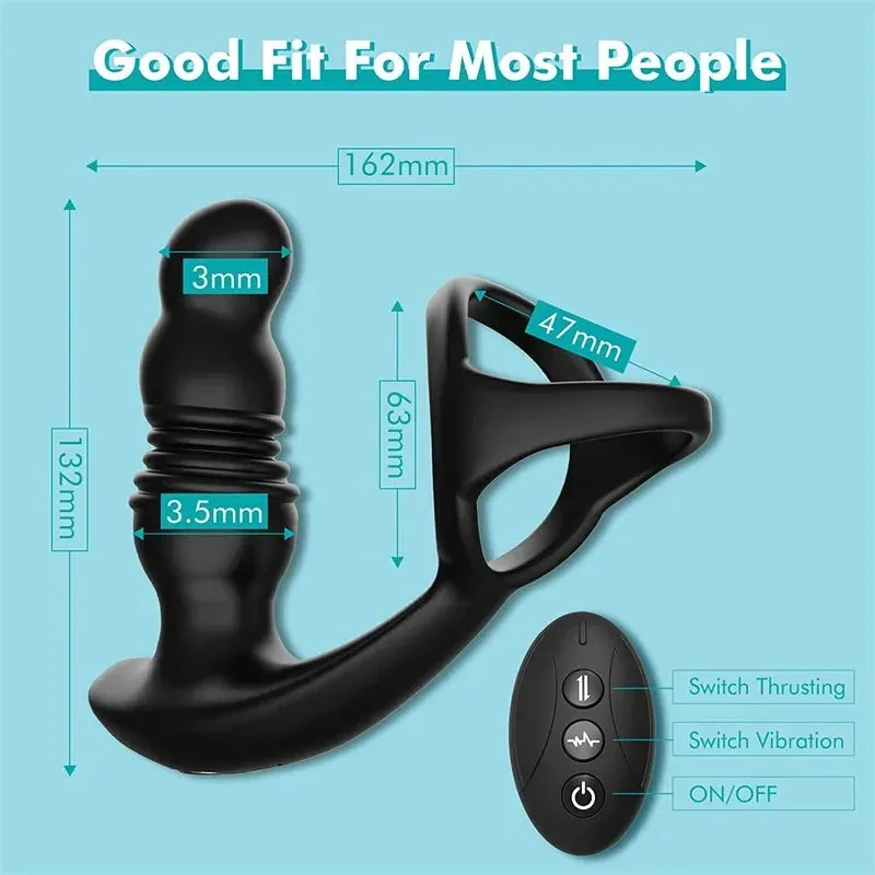 Remote Control Thrusting Dildo Prostate Massager- Cock Ring Delay Ejaculation Male Sex Toy