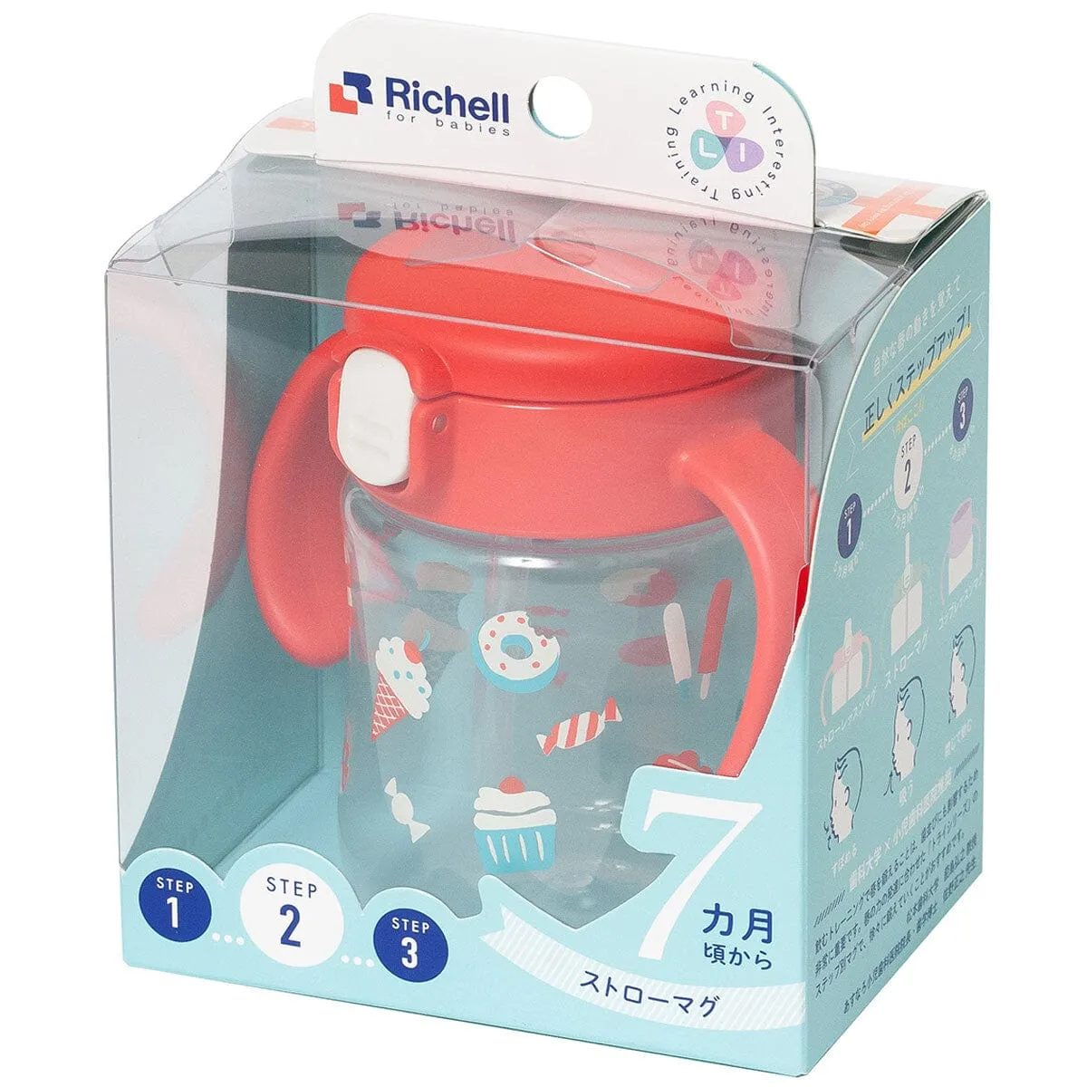 Richell - T.L.I Baby Stage 2 Try Straw Clear Training Water Bottle Mug