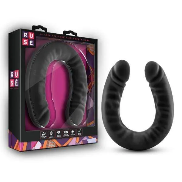 Ruse 18 inch Silicone Slim Double Dildo - Black