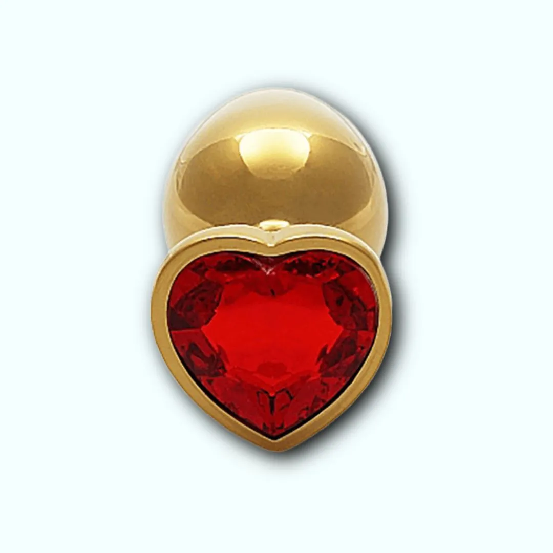 Shots Ouch! Heart Gem Butt Plug Large - Gold/Ruby Red
