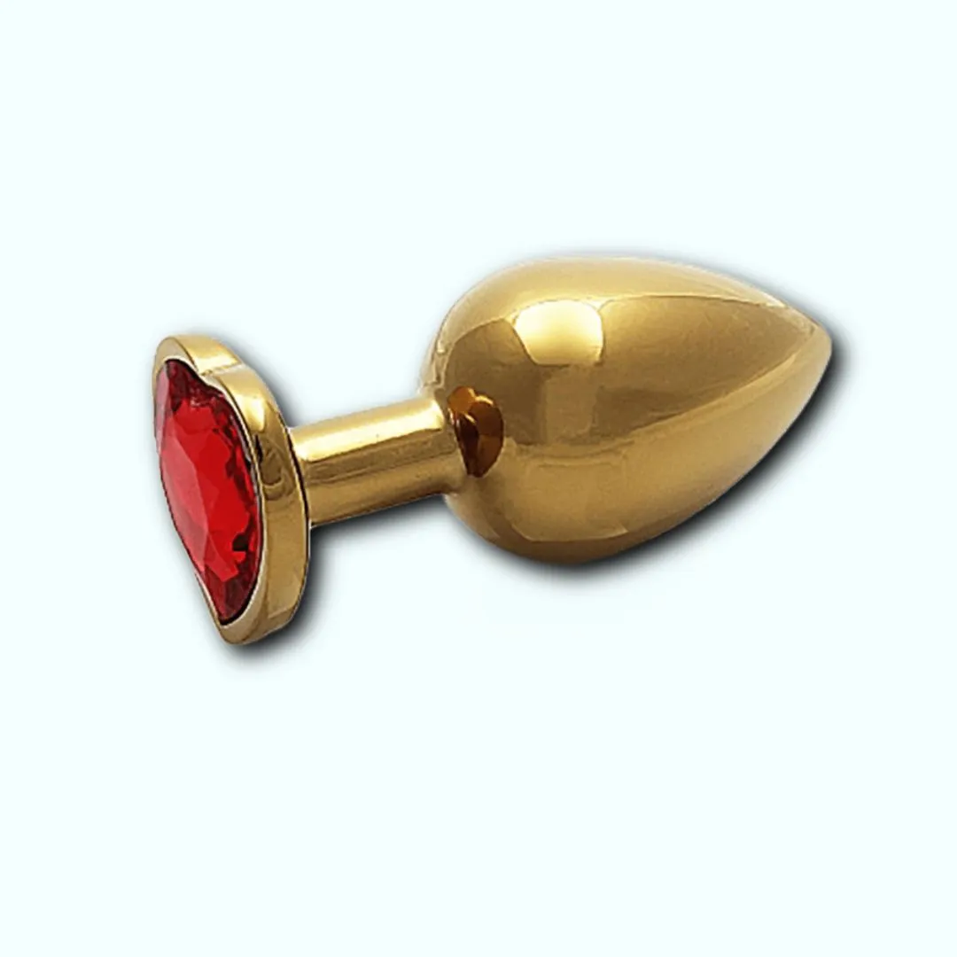 Shots Ouch! Heart Gem Butt Plug Large - Gold/Ruby Red