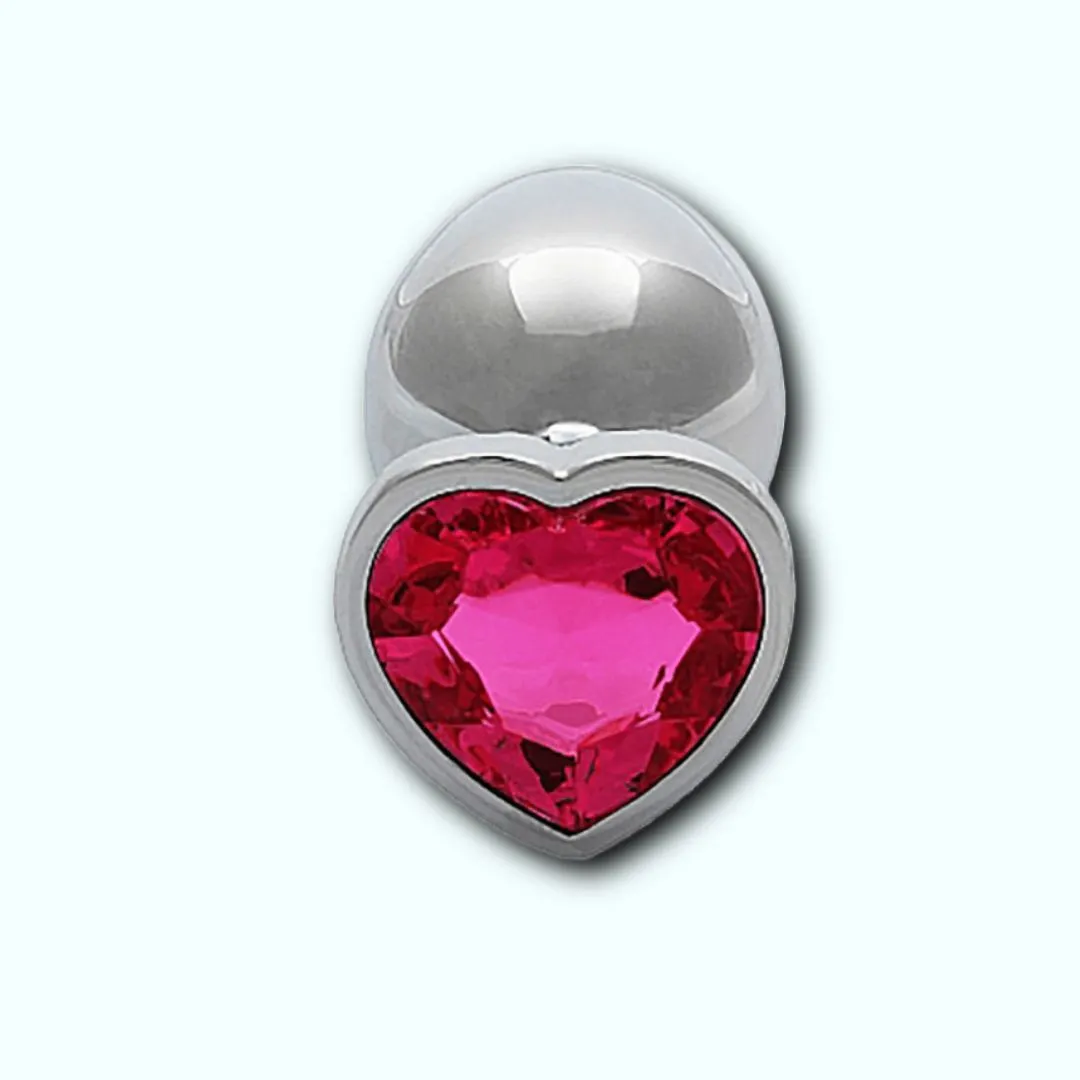 Shots Ouch! Heart Gem Butt Plug Large - Silver/Rubellite Pink