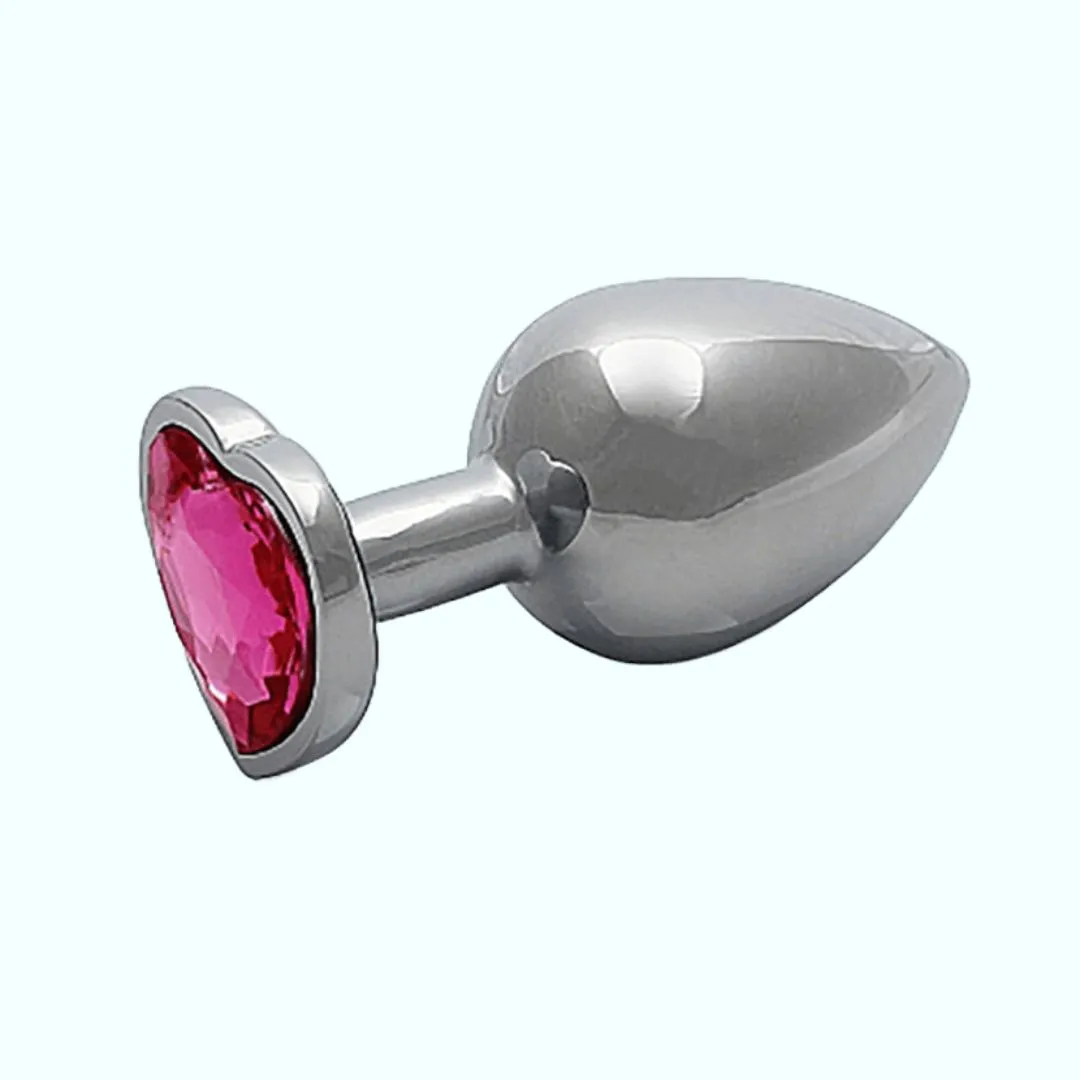 Shots Ouch! Heart Gem Butt Plug Large - Silver/Rubellite Pink