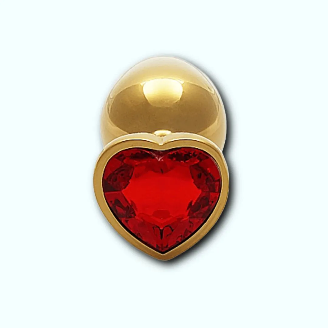 Shots Ouch! Heart Gem Butt Plug Medium - Gold/Ruby Red