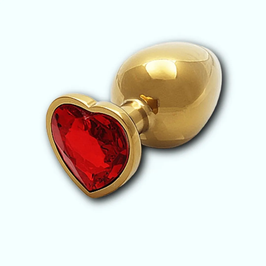 Shots Ouch! Heart Gem Butt Plug Medium - Gold/Ruby Red